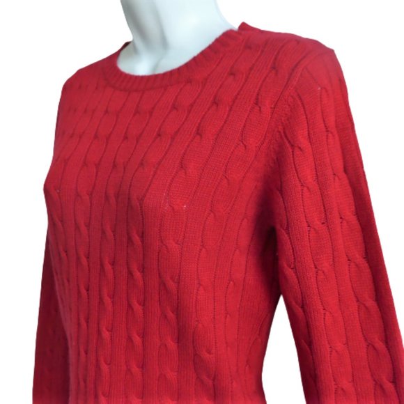 SiLK Cashmere Cable Knit Sweater Red The Limited Ribbed Crew Cuffs Waistband S - Picture 2 of 9